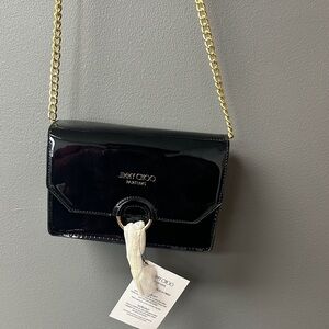 Jimmy Choo Black Patent Crossbody Bag with Gold Chain